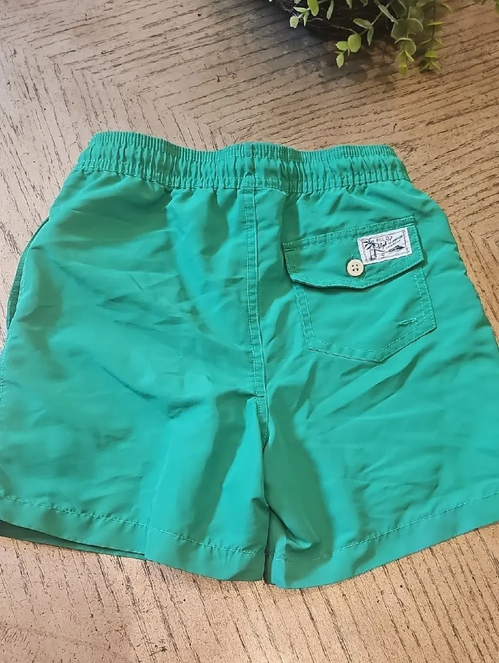 Polo by Ralph Lauren Green Swim Trunks with Coral Lining Size 7